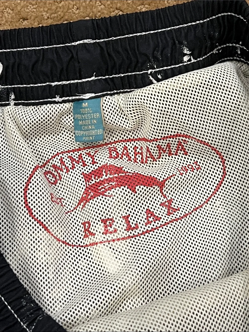 Tommy Bahama Black Swim Trunks with White Floral Print